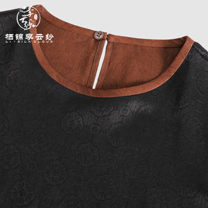 เสื้อเชิ๊ตแบบจีนของผู้หญิงเสื้อครอปสไตล์ประจำชาติเสื้อครอปทำจากผ้าไหมแจ็คการ์ด100% หม่อน - Product Image 4