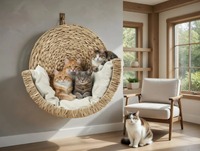 Stilvolles Katzenbett aus Rattan und Wasserhyazinthe - Atmungsaktiver, Gemütlicher Innenkorb für Haustiere