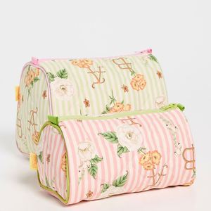 Pochette de maquillage pliable légère en nylon imperméable écologique à imprimé floral rayé matelassé personnalisé avec fermeture éclair grande taille - Product Image 2