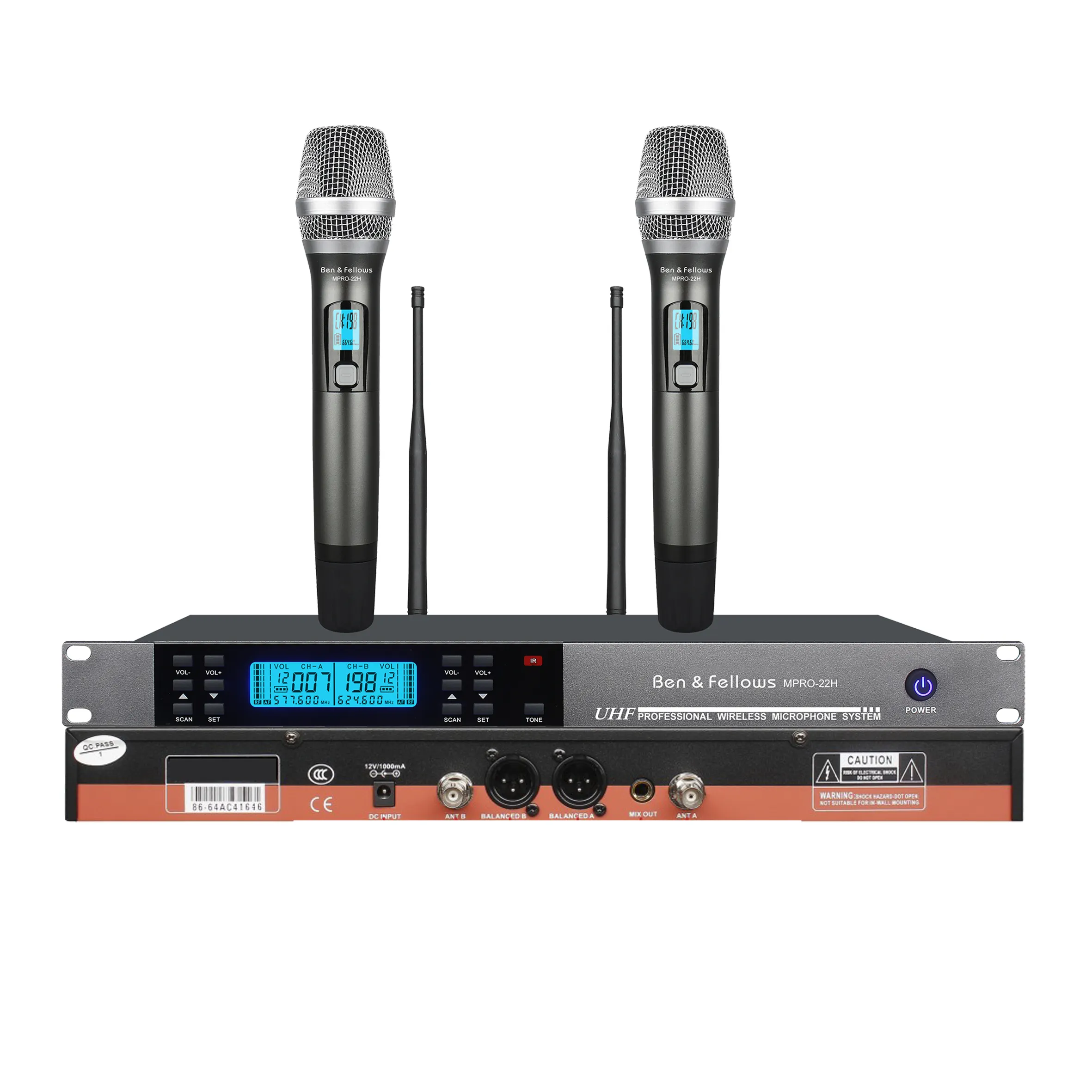 T UHF Chuyên Nghiệp Dual Channel Micro không dây/UHF có thể điều chỉnh Big Đảng không dây Mic Bộ lý tưởng cho karaoke nhà KTV