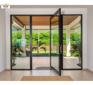 Porte pivotante en aluminium et verre pour villa et appartement, porte pivotante centrale, portes à rotation, cadre noir, entrée intérieure, portes en verre hors axe - Product Image 6