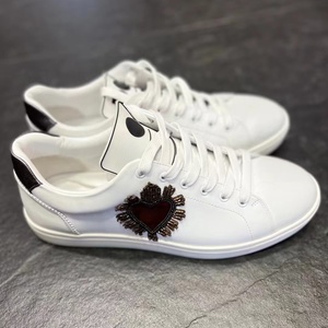 Wholesale Luxury Shoes Designer White <b>Leather</b> <b>Trainers</b> Red Heart Rhinestone Embellished Dolecgabans-D <b>Leather</b> Sneakers For <b>Women</b> - Product Image 2