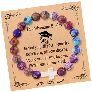 Special Meaning Color Emperor Stone Bracelet Graduation Season Purple Emperor Cross Natural Stone Card Bracelet Gifts for Women