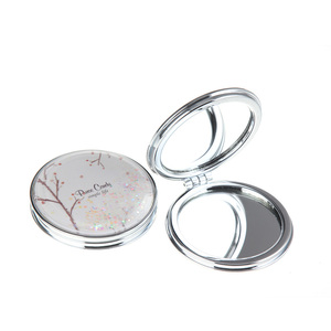 White Quicksand Glitter Compact Mirror Round Metal Double Sided <b>Pocket</b> Makeup Mirror HD Glass Travel Cosmetic Mirror Custom Logo - Product Image 1