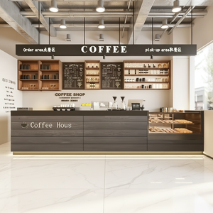 Comptoirs de bar sur mesure pour cafés et espaces commerciaux, bois, acier inoxydable, couleur personnalisable, haute qualité, caisse enregistreuse - Product Image 6