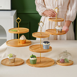 Đơn giản nhà khách sạn nhà hàng trái cây tráng miệng bánh xoay hiển thị vòng tre gỗ ba lớp cao Pallet - Product Image 3