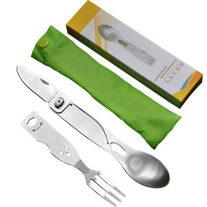 Ensemble de couverts de voyage portable <span class=keywords><strong>en</strong></span> acier inoxydable poli miroir, <span class=keywords><strong>3</strong></span> <span class=keywords><strong>en</strong></span> <span class=keywords><strong>1</strong></span>, <span class=keywords><strong>fourchette</strong></span>, <span class=keywords><strong>cuillère</strong></span>, <span class=keywords><strong>couteau</strong></span>, ouvre-boîte - Product Image 1