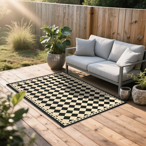 <span class=keywords><strong>Tappeto</strong></span> impermeabile reversibile da esterno grande <span class=keywords><strong>tappeto</strong></span> 6x9 a scacchi <span class=keywords><strong>nero</strong></span> <span class=keywords><strong>Beige</strong></span> Set per patii Camper cortile con portico RV - Product Image 4