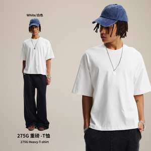 เสื้อยืดแขนสั้นผู้ชาย ผ้าฝ้าย 100% น้ำหนัก 260 กรัม ทรงหลวม สไตล์สตรีทแวร์ สีพื้น ไซส์ S-2XL - Product Image 2