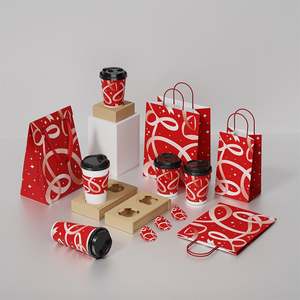 Sacs en papier kraft colorés, durables, pour emballage de café, à poignée, motifs mignons, recyclables, réutilisables, vente en gros - Product Image 1