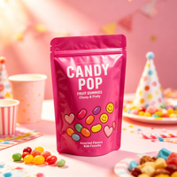 Sachet alimentaire refermable personnalisé brillant avec fermeture éclair pour bonbons, emballage plastique pour bonbons gélifiés avec logo sur mesure