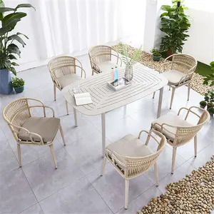 Outdoor Aluminum Rope Woven Chairs Nordic Outdoor Woven Rope Dining Chair