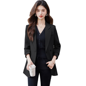 Women's Beige Blazer Slim Fit Anti-Wrinkle Solid Color Polyester Suit Jacket For Commuting Work Wear - Product Image 5