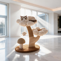 En gros Arbre à chat de luxe esthétique floral, griffoir champignon, grande perchoir en forme de fleur, mobilier pour animaux de compagnie en bois moderne et écologique