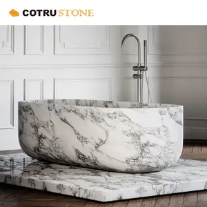 European Natural Stone Hand Carved Freestanding Oval Soaptub Bathtub Cararra White Marble Bathtub From Factory Directly