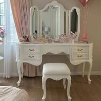 Bureau de toilette de luxe français haut de gamme pour chambre de fille, style rétro médiéval européen, blanc, grand modèle