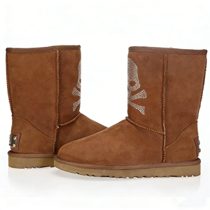 <span class=keywords><strong>Bottes</strong></span> d'hiver en cuir de vache et peau de mouton, design crâne en cristal, semelle antidérapante, logo et style personnalisés, vente en gros ODM/OEM - Product Image 4