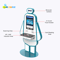 Terminal de bibliothèque sur pied de style robot de 21,5 pouces avec caméra binoculaire, reconnaissance faciale, lecteur de codes-barres, scanner de cartes IC et RFID, et fonction d'auto-service
