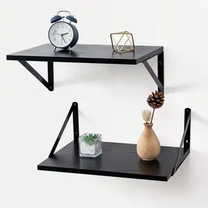 Personalizado negro profundo grande montado en la Pared Soporte de Metal 2 Set estante colgante estantes flotantes para decoración almacenamiento