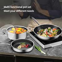 Ensemble de 5 ustensiles de cuisine modernes et classiques en acier inoxydable, casseroles et poêles industrielles pour la cuisine (vente en gros)