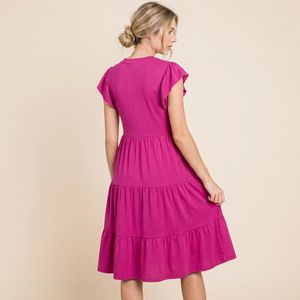 <span class=keywords><strong>Abito</strong></span> <span class=keywords><strong>midi</strong></span> plissettato <span class=keywords><strong>fucsia</strong></span> |   <span class=keywords><strong>Abito</strong></span> da giorno con scollo a V e maniche a volant, <span class=keywords><strong>abito</strong></span> estivo casual con volant - Product Image 2