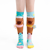Chaussettes de sport en coton mi-mollet pour filles, motif Capybara 3D, extensibles, confortables, tricotées, absorbant la transpiration, chaudes