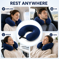 Oreiller de voyage ergonomique en mousse à mémoire de forme Deep Blue, en forme de U, avec support cervical et attache réglable, idéal pour avion et voiture – Ensemble fournisseur