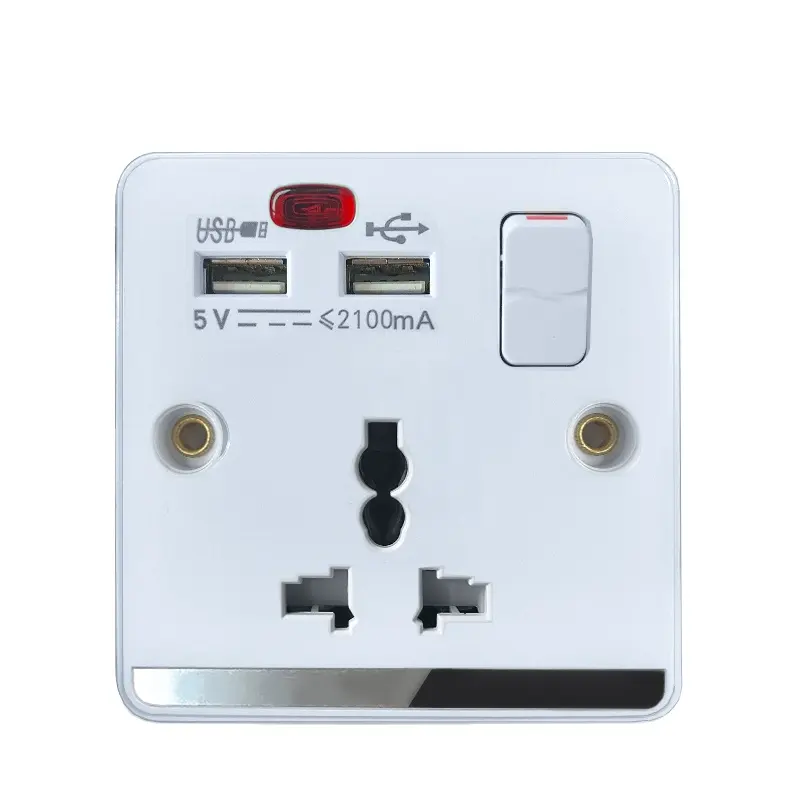 Pabrik grosir Universal 32A saklar stop kontak kontrol 1A1C 5V USB Port Tipe C pengisian cepat soket dinding Universal
