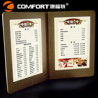 Support de menu en cuir avec éclairage LED pour restaurant, menu éclairé par LED