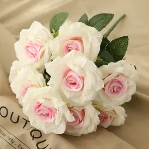 Cheap Artificial Flower Bush Big Open Rose Flores Silk 10 Heads Rose Bouquet for Wedding