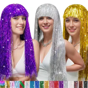 Foil Tinsel Wigs Fancy Dress Shiny Party Wig Adults Metallic Cosplay Supplies Short Bob Adults Glitter Wigs