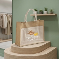 Sac fourre-tout en toile de jute personnalisable pour les fêtes, grand format, avec côtés et fond à soufflets, sac cadeau de Noël