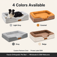 Coussin orthopédique pour animaux de compagnie en mousse à mémoire de forme à récupération lente, avec support articulaire, fausse fourrure pelucheuse, housse amovible, base antidérapante, vente en gros OEM, imperméable