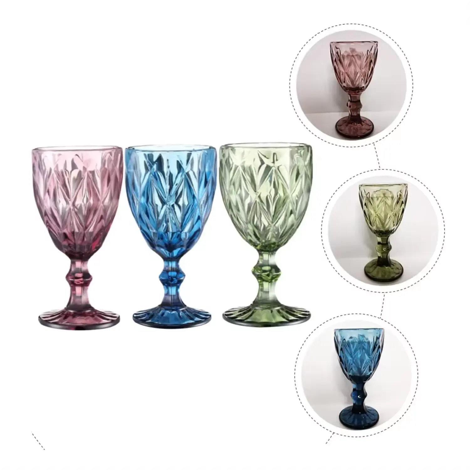 מכירה חמה באיכות גבוהה צבעוני בר כלי קריסטל צבעוני מובלט כוס יין הבלטות גביע זכוכית סט כוס שתייה