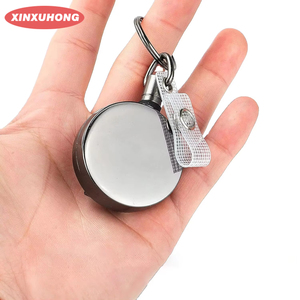 Carrete de insignia retráctil Yoyo redondo de Metal gris plateado con llavero y portatarjetas de identificación Clip trasero portatarjetas - Product Image 1