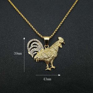 Collier Pendentif Coq du Zodiaque Hip Hop en Acier Inoxydable Plaqué Or, Breloque Animale, Chaîne 3mm 61cm, Bijou Cadeau - Product Image 2