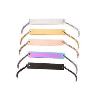 Collier barre horizontale personnalisé en acier inoxydable poli miroir, plaqué or, avec logo gravé, pour femme, vente en gros - Product Image 2