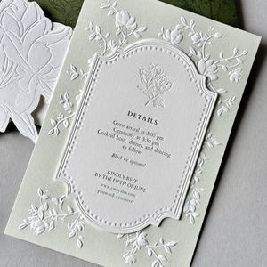 Tarjetas de Invitación Personalizadas en Papel de Algodón Verde Salvia con Grabado en Relieve 3D y Fundas para Eventos Especiales, Impresión en Color Vainilla, Logotipo Personalizado - Product Image 3