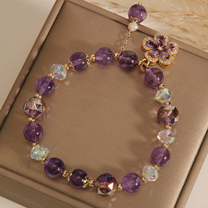 <span class=keywords><strong>Pulsera</strong></span> de Cristal Amatista Natural Morada para Mujer, Diseño Exclusivo Estilo Mori, Lujo Ligero, Vintage, con Flores, para Estudiantes y Novias - Product Image 4
