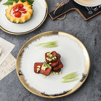 Service de vaisselle de luxe en céramique dorée, assiettes 6, 8 et 10 pouces, bord doré, ensemble de vaisselle en porcelaine blanche pour mariage