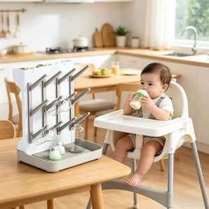 Bottle Storage Rack Multi Layer Draining Holder For Baby Bottles Kitchen Organizer Gray And Blue - Product Image 4