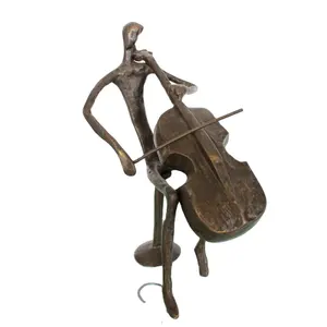 Enfeites de ferro forjado de cello, escultura em bronze de ferro fundido para decoração de casa