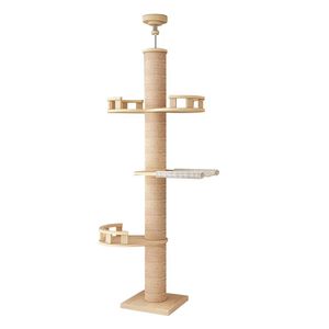 Torre Tiragraffi Regolabile in Legno Massello da Terra a Soffitto per Gatti da Interno - Product Image 5