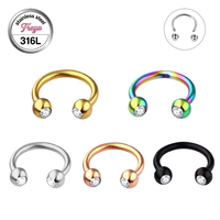 316L Stainless Steel Ear Tragus Daith Stud Piercing C Rod Horseshoe Nose Hoop Septum Lip Ring Labret Septum Barbell Jewelry
