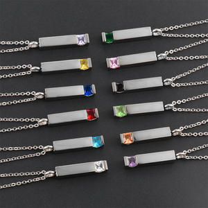 Collares de urna minimalistas para cenizas, collar de cremación de barra de acero inoxidable, collar de cenizas conmemorativas de piedra natal de cristal multicolor - Product Image 1