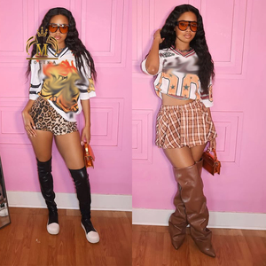 Conjuntos de falda de moda para <span class=keywords><strong>mujer</strong></span>, camisa holgada con estampado de malla, <span class=keywords><strong>Jersey</strong></span> y minifaldas, conjuntos de 2 piezas, conjuntos de <span class=keywords><strong>Jersey</strong></span> informales Y2K de dos piezas - Product Image 2