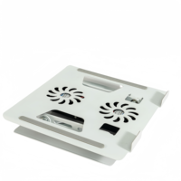 Support métallique pliable portable avec deux grands ventilateurs, support en acier réglable en hauteur, rotation à 360 degrés pour ordinateurs portables de 10 à 15,6 pouces