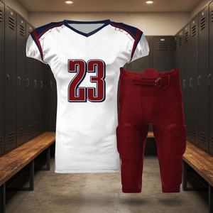 Uniforme de Fútbol Americano Personalizado TROPIC EDGE SPORTS, Jersey Blanco, Pantalones Rojos, Número 23, Cuello en V, Manga Corta, Absorbe la Humedad - Product Image 3