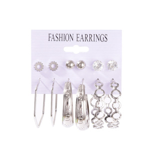 Fashion <b>Earrings</b> Set 6 Pairs Geometric Stainless Steel Women's Jewelry Hoop Studs <b>Piercing</b> <b>Earring</b> Collection - Product Image 4