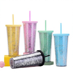 Nouvelle tasse à double paroi de 24 oz pour hommes et femmes, avec <span class=keywords><strong>paillettes</strong></span> brillantes, tasse à eau créative avec paille, style européen - Product Image 1